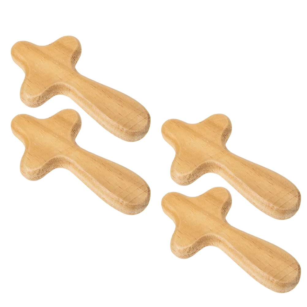 

4 Pcs Wooden Cross Decor Catholic Cross Ornament Hand Holding Shape Adorn Decoration