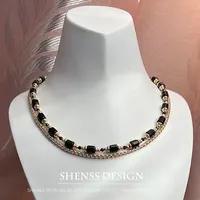Персонализированное ожерелье из натурального обсидиана с черным цирконом и медным покрытием, аксессуары из 14-каратного золота