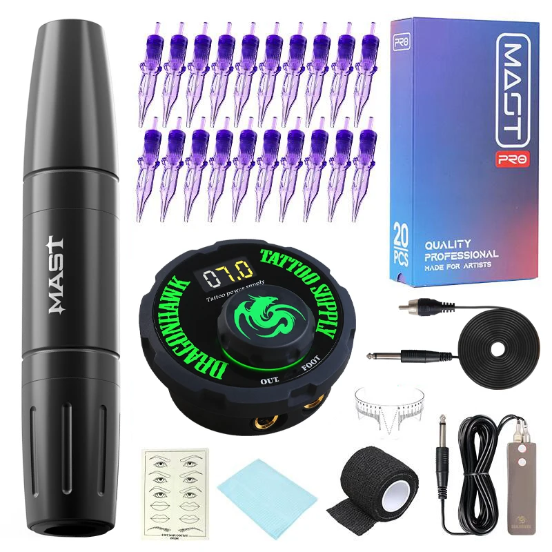 

Мачта для перманентного макияжа, черная вращающаяся тату-машинка, ручка с двойным режимом, Миниатюрный блок питания с ЖК-дисплеем, набор игл