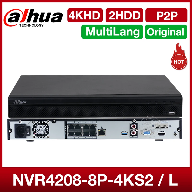 

Dahua Original Multi-language NVR4208-8P-4kS2/L New NVR4.0 8CH 8MP 1U 8PoE Smart H.265 Network Video Recorder 2SATA P2P ONVIF