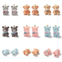 10pcs 3d cute flocky plush resin bear rabbit animal charms pendants for necklace earring dangle diy craft jewelry making finding