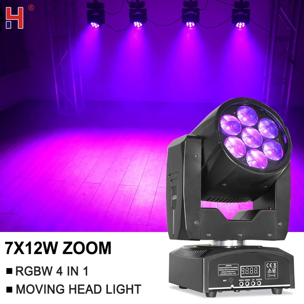 Lyre Wash Zoom 7*12 Вт RGBW 4в1 DMX Beam Смешанные цвета с подвижной головкой Светодиодный