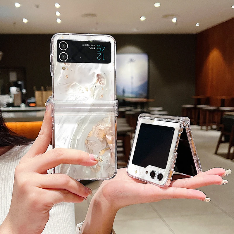 Чехол на шарнирном песчаника с мраморным узором для Samsung Galaxy Z Flip6 Flip5 Flip4 Flip3 Capa