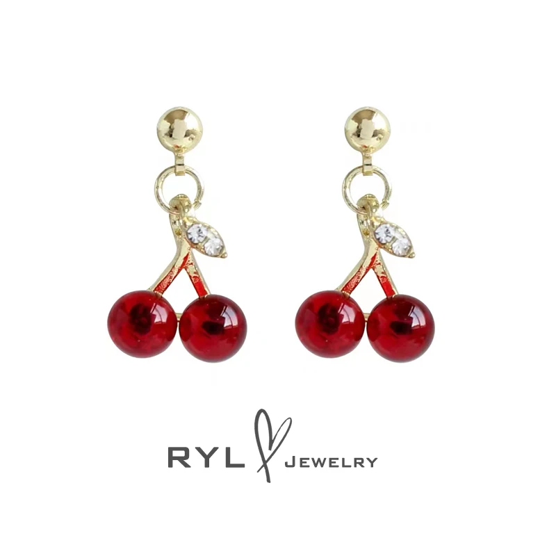 

Red Garnet Cherry Earrings Autumn and Winter Festive Earrings Female Suitable for The New Year New Year Jewelry