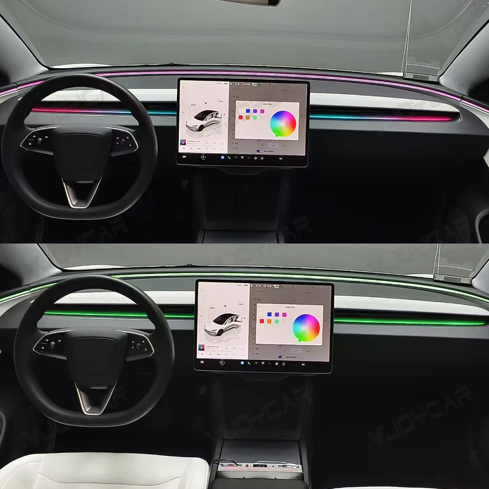 Фото Комплект атмосферного освещения Vjoycar для воздуховыпускного отверстия для Tesla Model 3, высокочастотная динамическая светодиодная лампа для интерьера автомобиля, музыкальный ритм №3