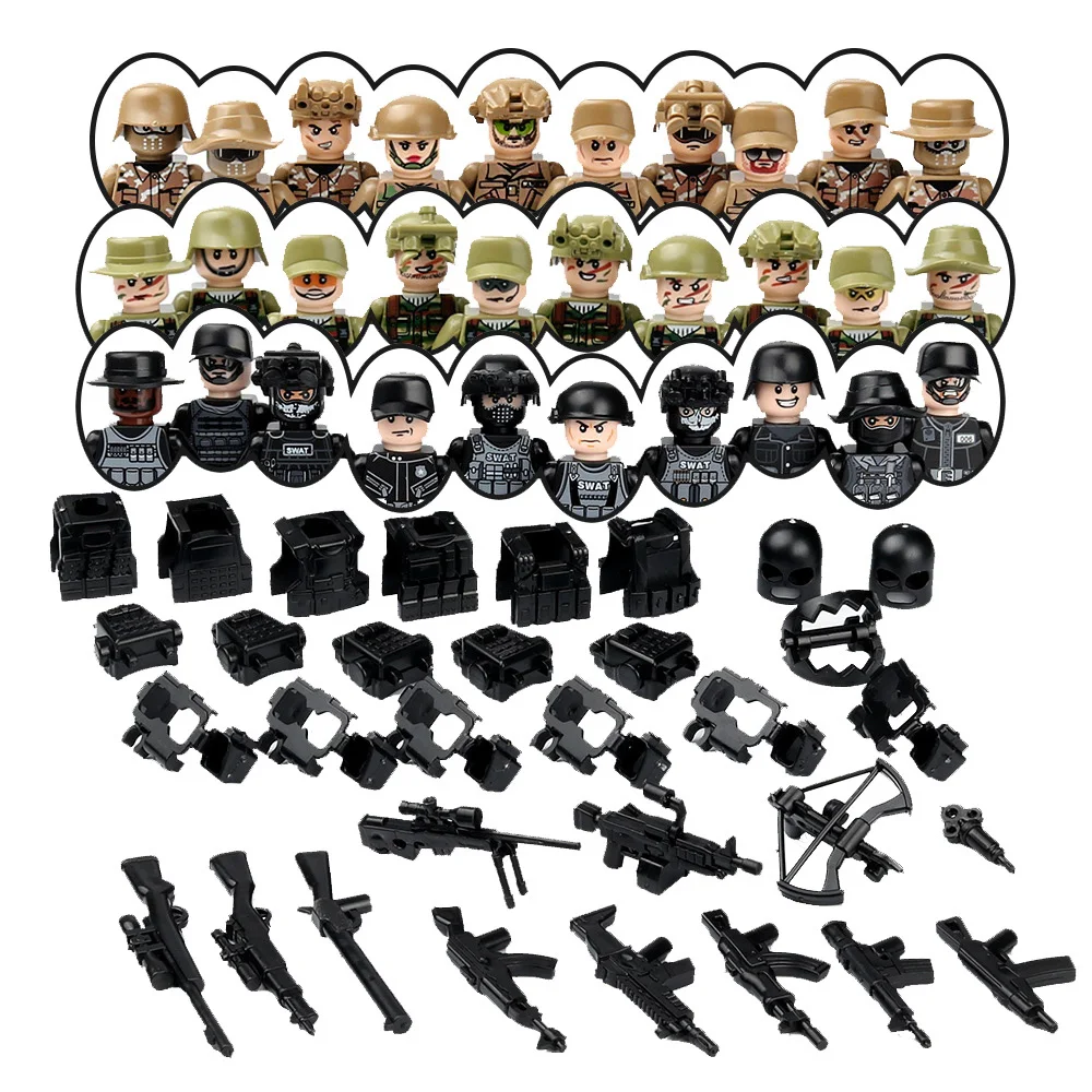 

City Military SWAT Police Figures Desert War Jungle Campaign Building Blocks Special Forces Modern Soldiers Gun Weapons