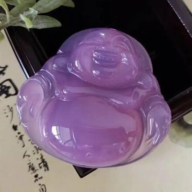 

Natural Purple Jade Buddha Pendant Necklace Men Women Natural Myanmar Jadeite Maitreya Buddha Lucky Charms Amulets Sweater Chain