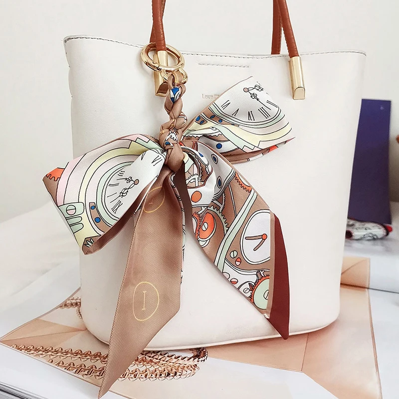 Новый Плетеный шелковый шарф бант с винтажным принтом Шелковый подвеска брелок