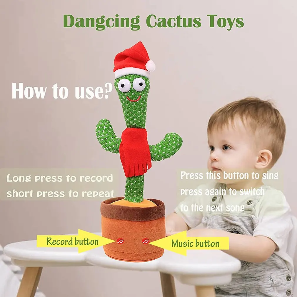 

120 Songs Singing Dancing Bright Recording Repeat What You Say Plush Cactus Interactive Toy Fun for 2 3 4 5 6 7 8 Toddlers