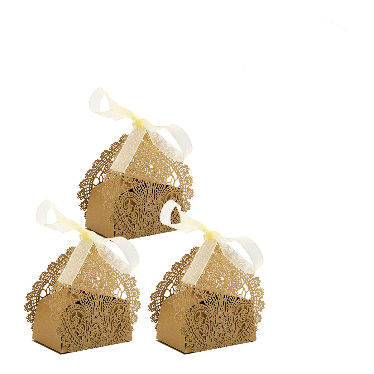 

50Pcs Favor Boxes Hollow Candy Bags Vintage Gift Pounch Storage Tote with Ribbons for Wedding Party Bridal