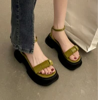 2022 new thick bottom heightening fashion versatile girls casual sandals summer black street women cingulum beach sandals shoes
