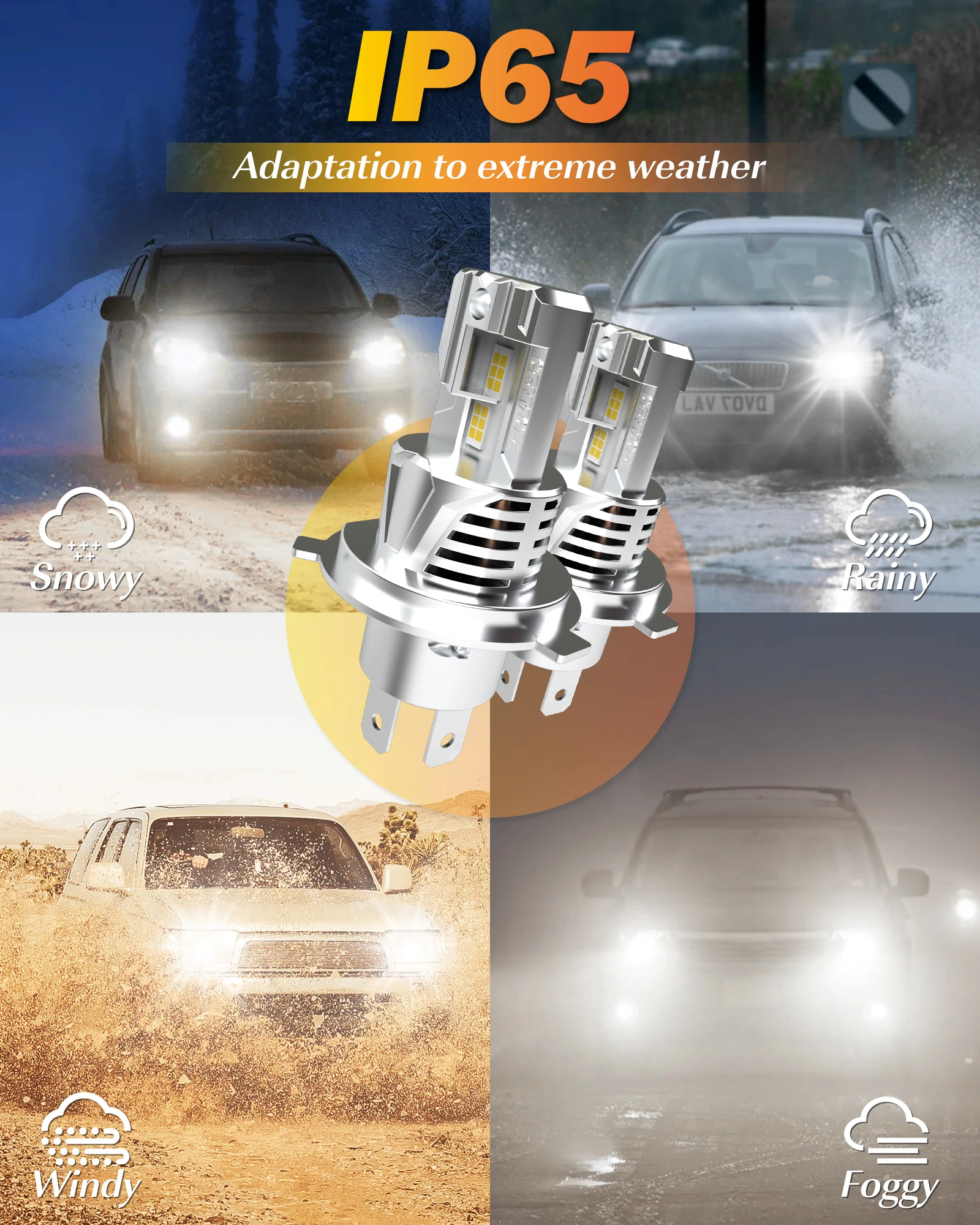 2 шт. Автомобильные светодиодные лампы H4 9003 6000 лм 2006 к