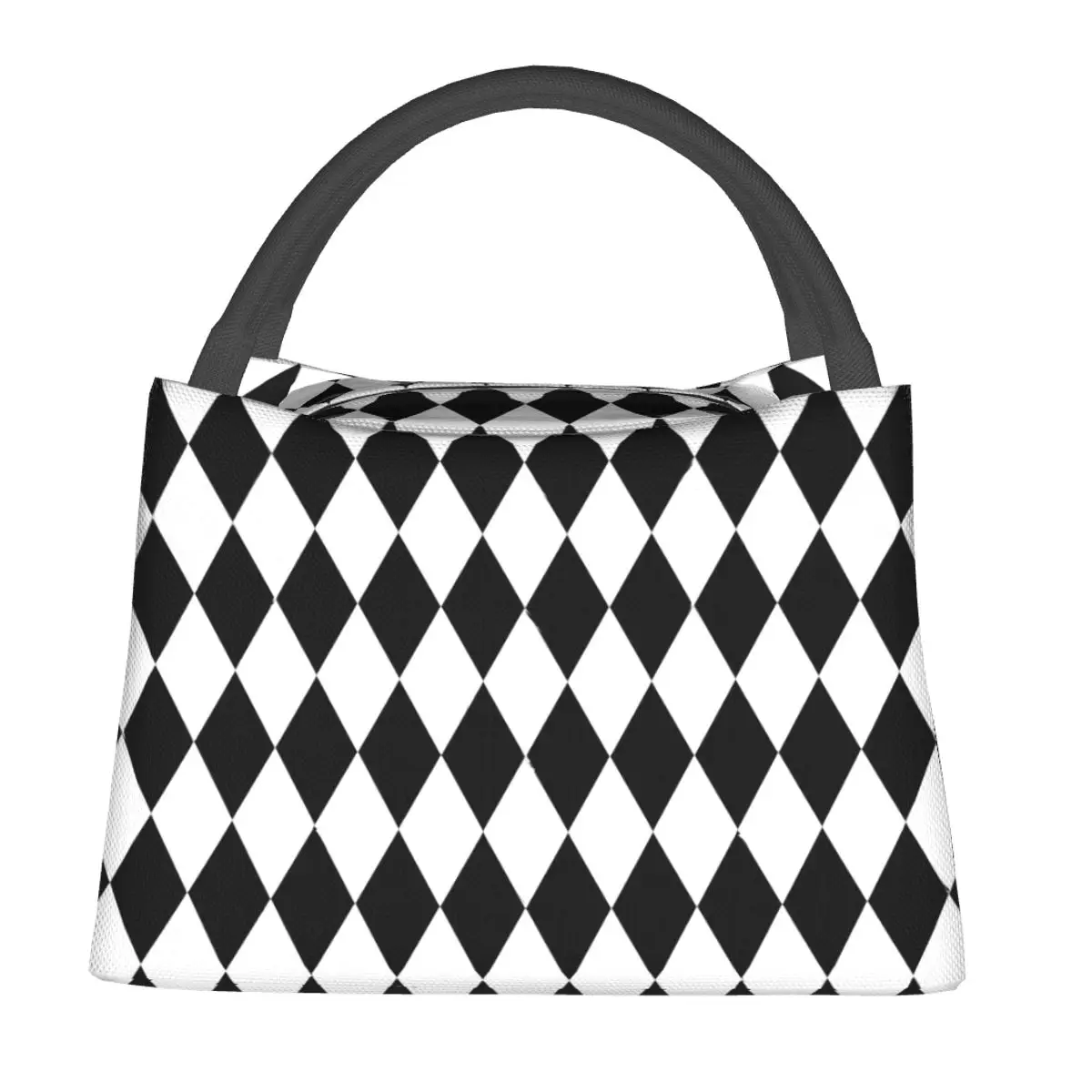 

Geo Print Lunch Bag Black White Diamond Fashion Lunch Box For Women Picnic Portable Cooler Bag Graphic Design Tote Food Bags