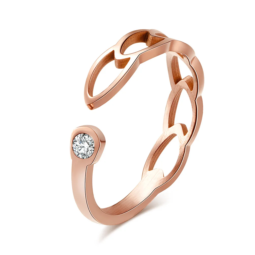 

Rose Gold Hollow Out Stainless Steel Ring Korean Women's Finger Ring Fashion Accessories Jewelry Gift