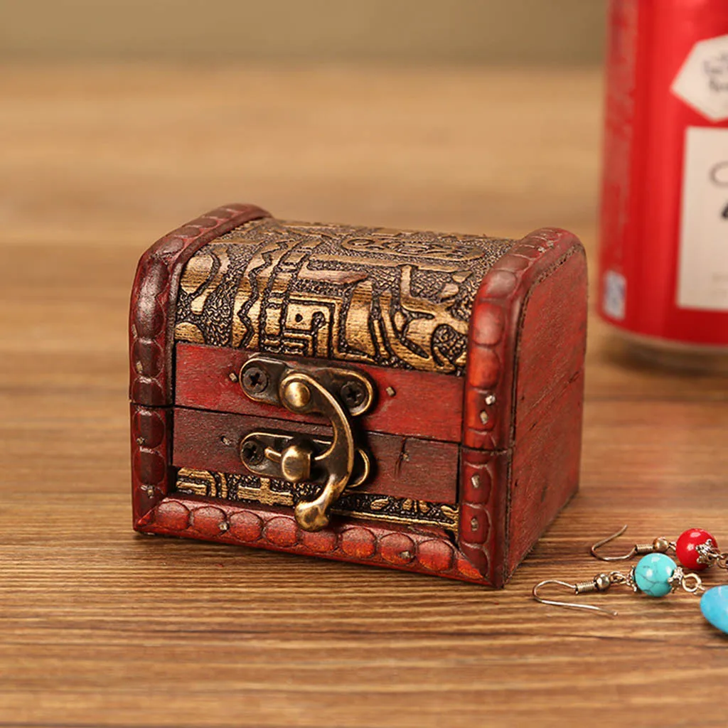 

Vintage Jewelry Box Wood Handmade Box With Mini Metal Lock For Storing Jewelry Treasure Pearl Rings Organizer Storage Case