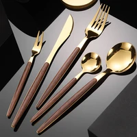 gold imitation walnut european tableware 430 stainless steel knife fork and spoon western food steak pasta household 5 piece se