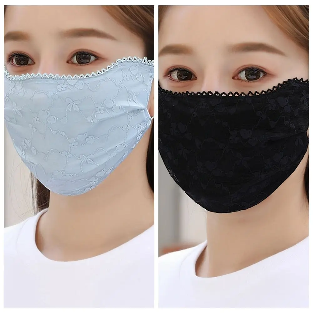 Сплошной цвет Солнцезащитный крем Кружевная маска Висячие уши козырек для лица