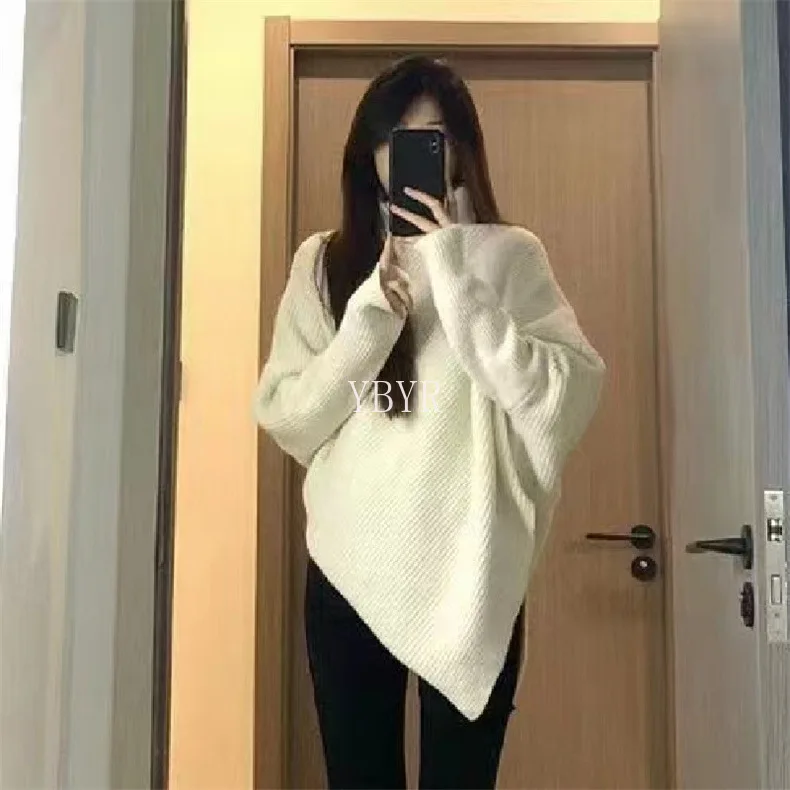 Женский Однотонный свитер асимметричного дизайна с высоким воротником и