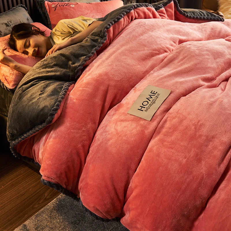 

Winter Milk Pile Duvet Cover Coral Pile Pile Quilt Cover Flange Pile Bedding Set Luxury Blanket Size Excluding Pillowcase