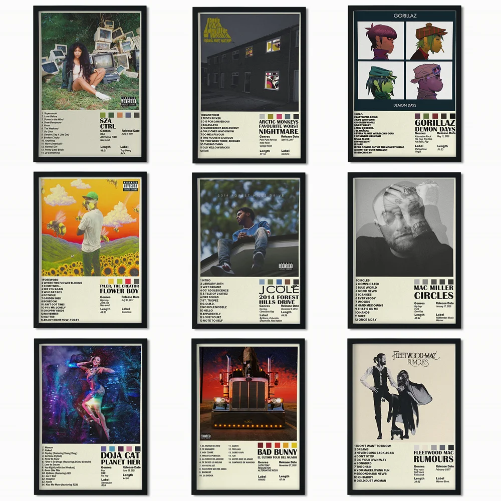 Vintage Rapper Nordic Pop Aesthetics Hip Hop Album Bad Music Bunny Records Wall Art Playboi Carti Kawaii posters canvas painting