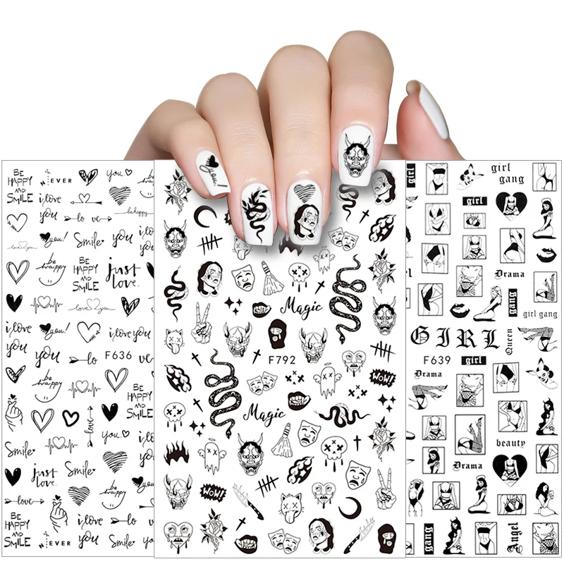 

New 3D Nail Stickers Face Pattern Sexy Girl Design Manicure Butterfly Nail Art Decoration Slider Adhesive Stickers For Nails