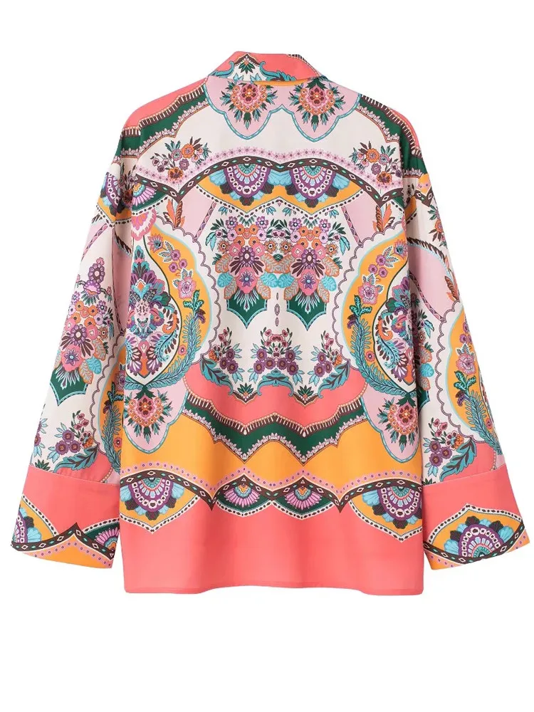 Блузка женская с длинным рукавом и принтом на пуговицах |