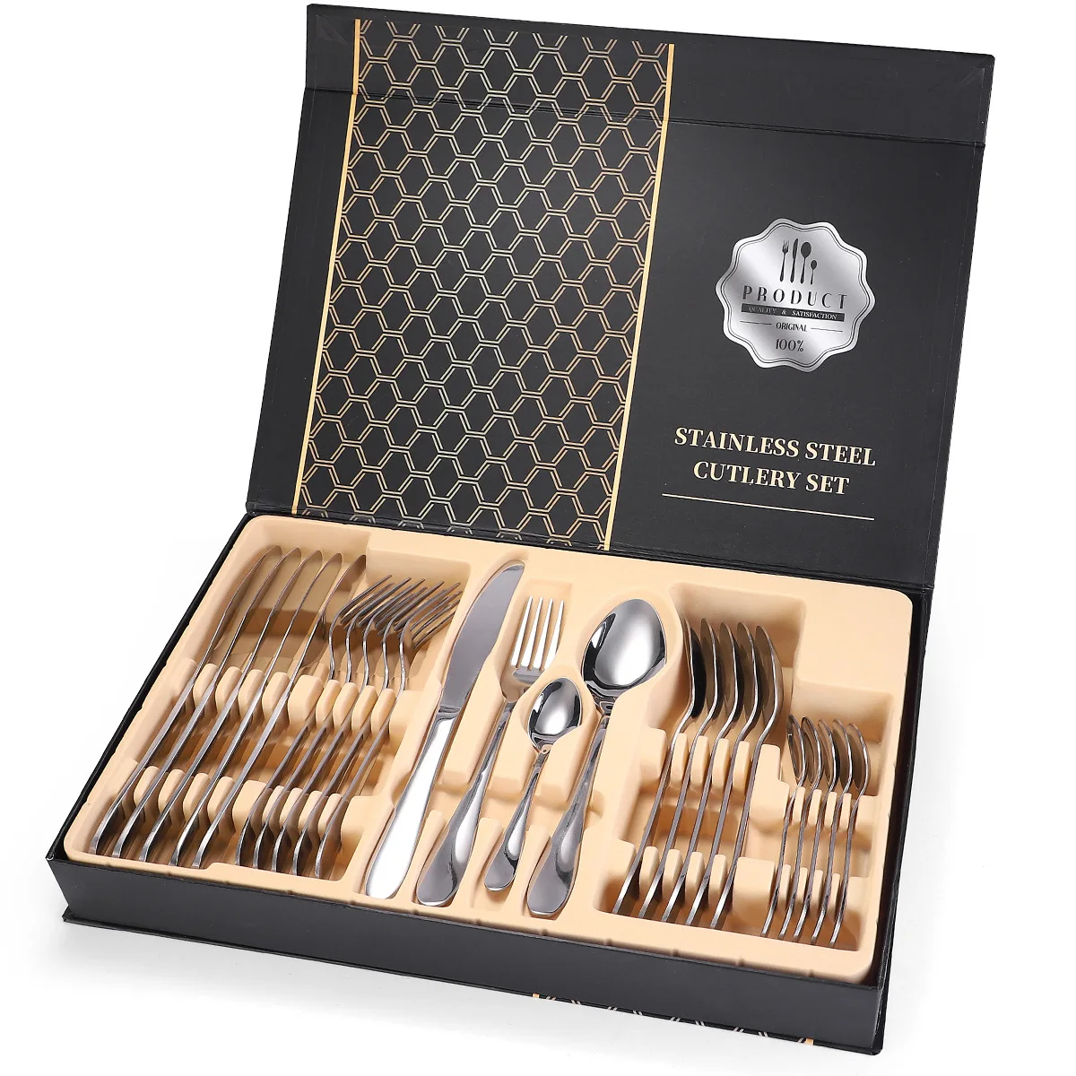 

Silverware Tableware Cutlery Set 24pcs Fork Spoon Knife Set 304 Mirror Polished Stainless Steel Dinnerware Set Holiday Gift Box