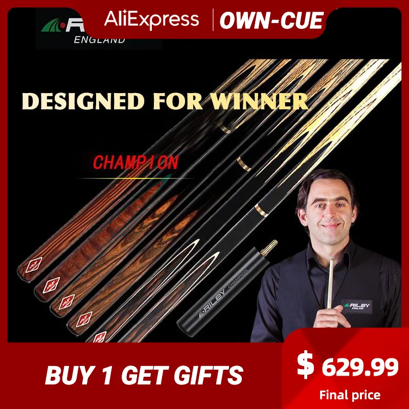 

RILEY RC Series Snooker Cue 10.2-10.5mm Deer Master Tip with Extension 3/4 Split &1 piece Cue Rared Wood Inlay Ebony Technologia