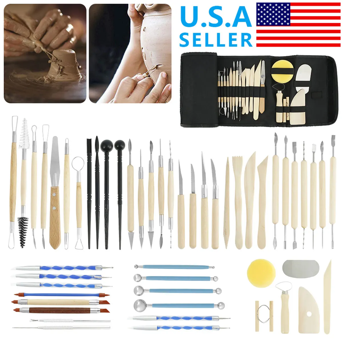 

ISSEVE Pottery Clay Sculpting Tools 43 Pieces Double Sided Ceramic Clay Sculpting Tools Set with Carrying Case Pottery Clay