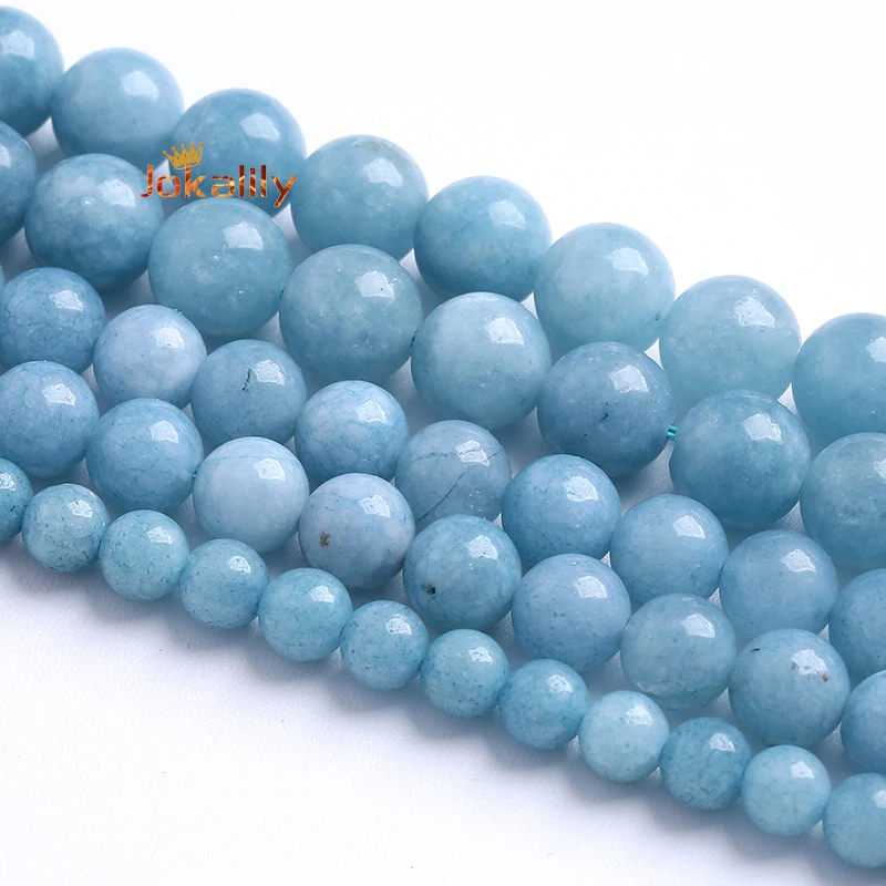 

Natural Blue Stone Aquamarine Chalcedony Beads Round Loose Beads For Jewelry Making Diy Bracelets Accessories 4 6 8 10 12mm 15"