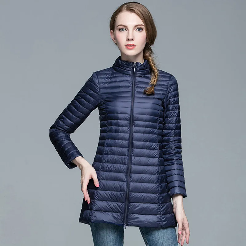 Winter Duck Down Jackets for Women 2022 Fashion Korean Slim Midi Length Down Jackes Coats Light Thin Stand Collar Puffer Jackets