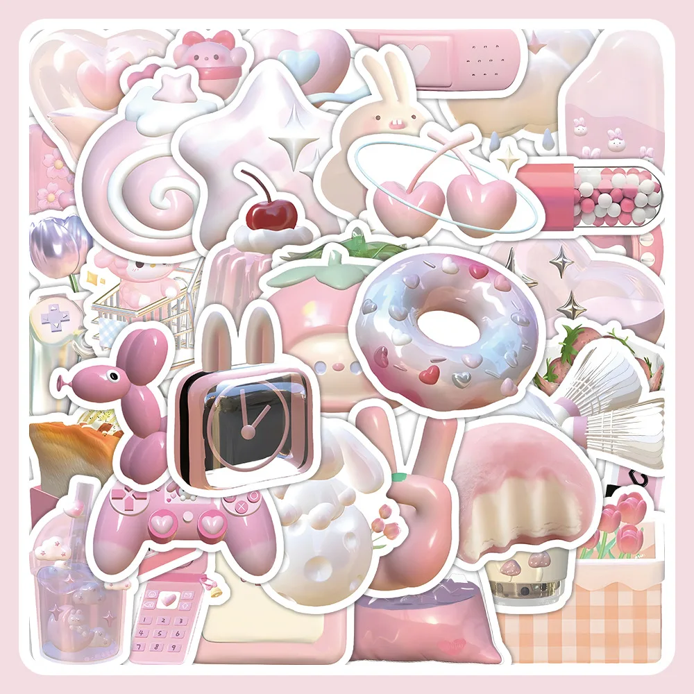 

10/30/63PCS Kawaii Pink 3D INS Style Cartoon Stickers DIY Phone Motorcycle Laptop Suitcase Cool Fashion Graffiti Sticker Gift