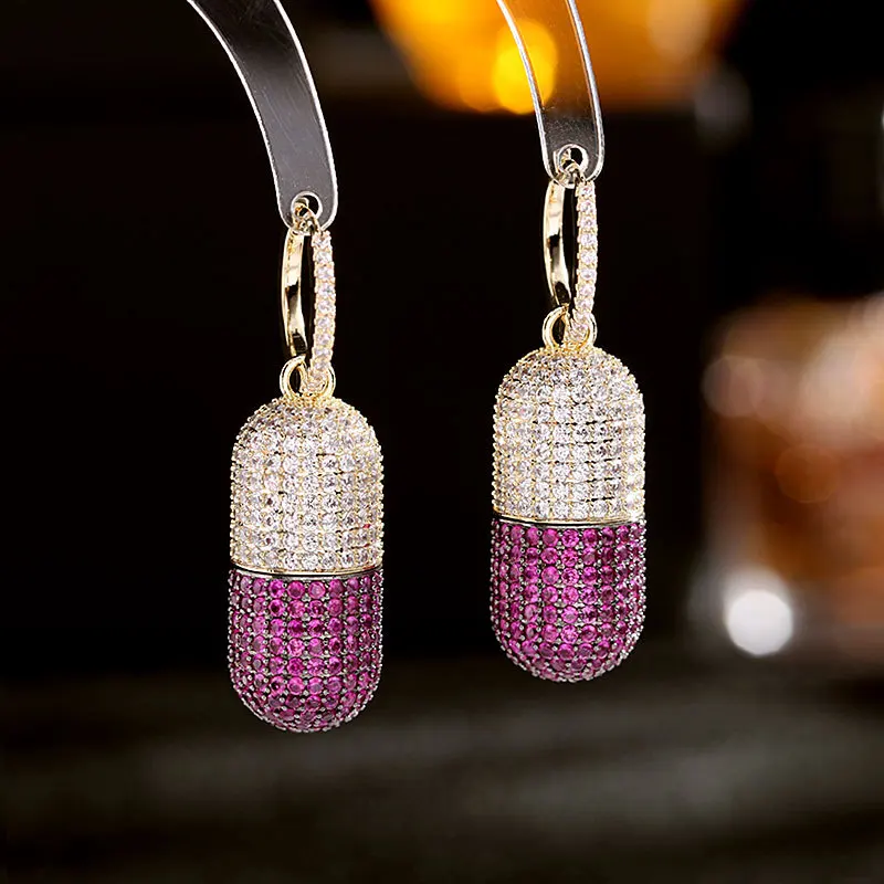 

European and American Light Luxury High-end Zircon Earrings Personality Creative Three-dimensional Unscrewable Capsule Earrings