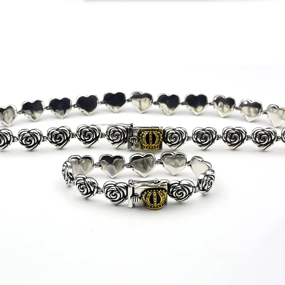 

Personalized Vintage crown rose love necklace bracelet for men and women