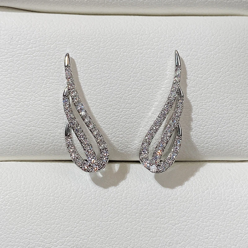 

New Simple Trendy Silver Plated Angle Wings Stud Earrings For Women Shine CZ Stone Inlay Fashion Jewelry Party Gift Earring