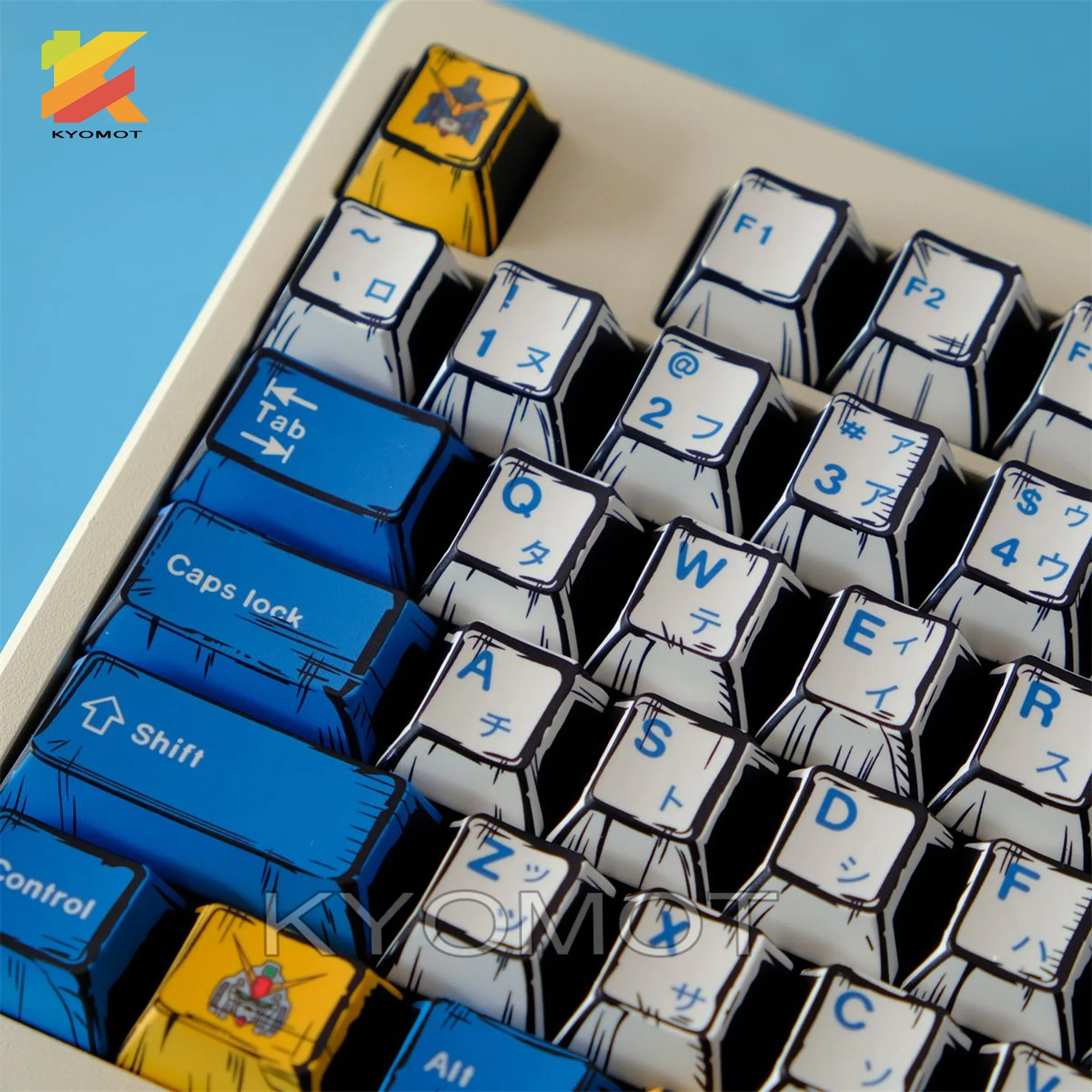 Фото KYOMOT 148 клавиш в стиле комиксов Gundamed Keycap Cherry Profile PBT Dye Sub Anime Game Keycap для DIY MX Switches Механическая клавиатура №3
