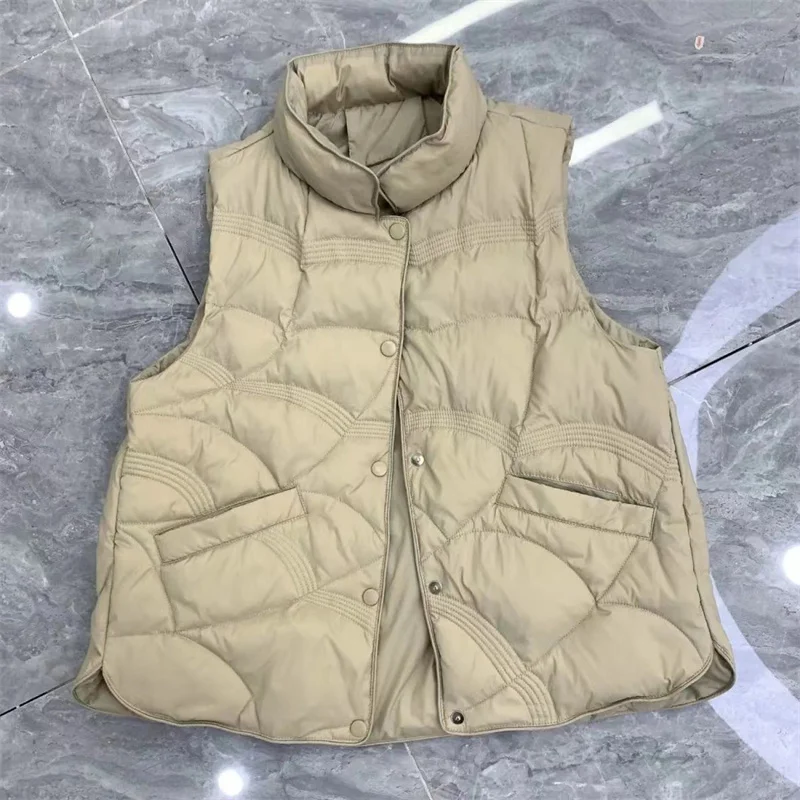 Short Standing Collar Women's Vest Jacket Woman Winter 2023 Thin Down Spring Demi-season with Feathers Ski Suit New In Outerwear