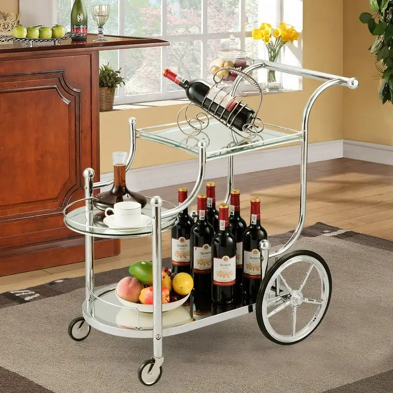 

Сервировочная Тележка, Кухонная Тележка для вина, чая, стеклянные полки и металлическая рама с колесами