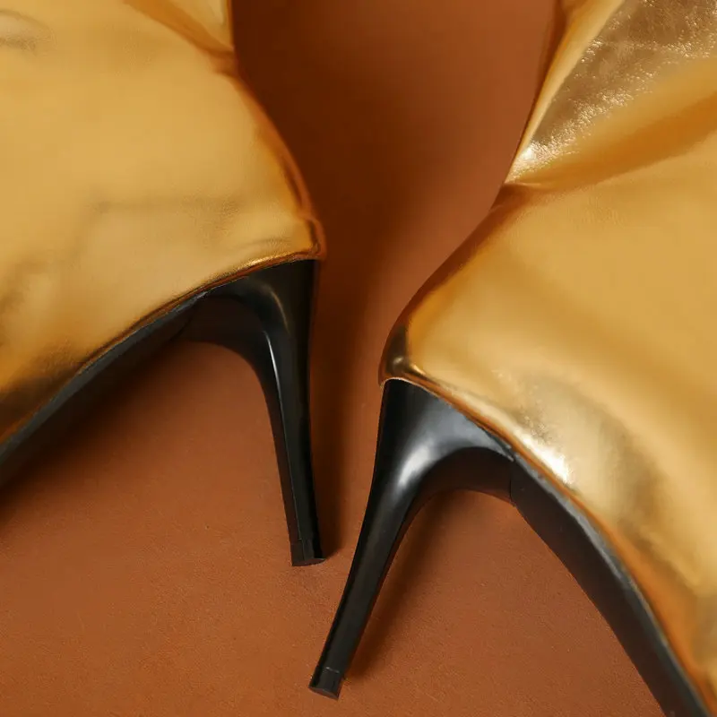 Женские ботинки с напуском золотого серебряного цвета мягкие ботильоны из