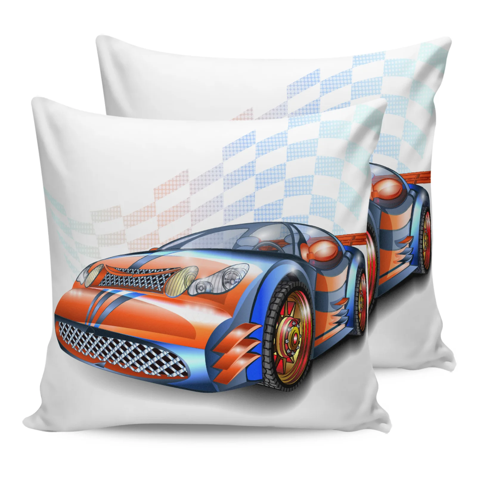 

2PCS Pillowcases Cartoon Car Orange Racing Cushion Cover Home Bedding Living Room Decorative Couch Throw Pillow Case