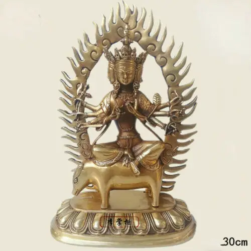 

11.8 inch Nepalese Tibetan Buddhist Bodhisattva Riding Pig Statue Ornament Decor