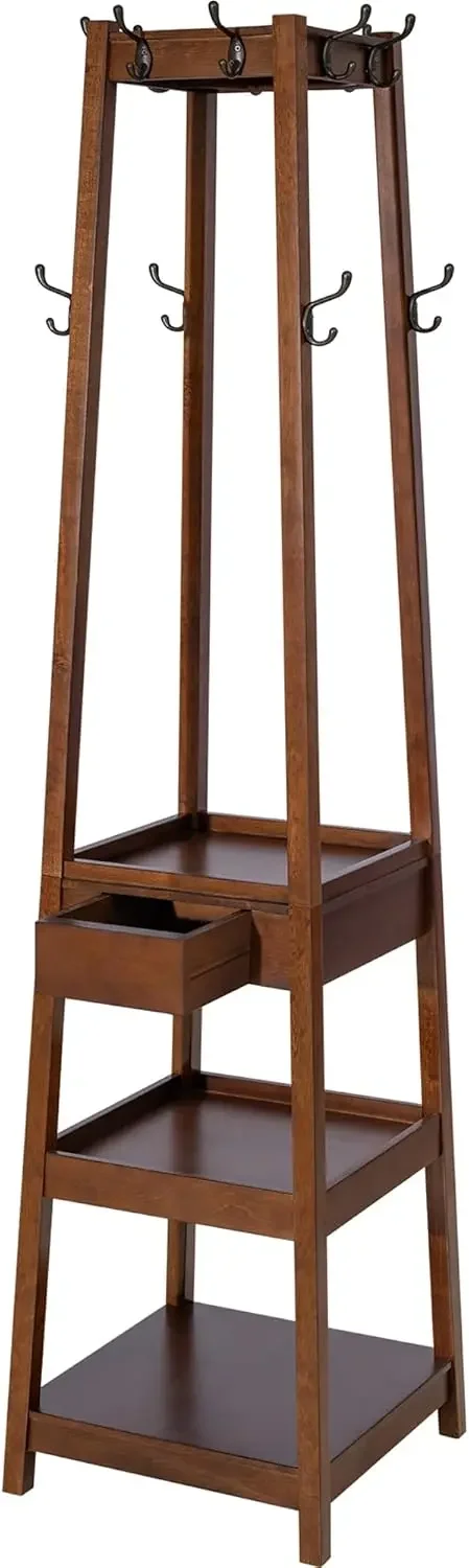 Деревянная сверхпрочная вешалка с 12 крючками и 3-х ящиком 1 кофе