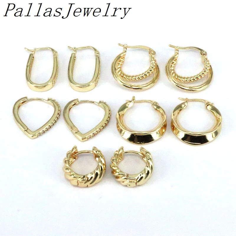 

10Pairs,Minimalist Fashion Gold Plated Earrings Jewelry Zircon Punk Huggie Earring Geometric Twisted Metal Statement For Women