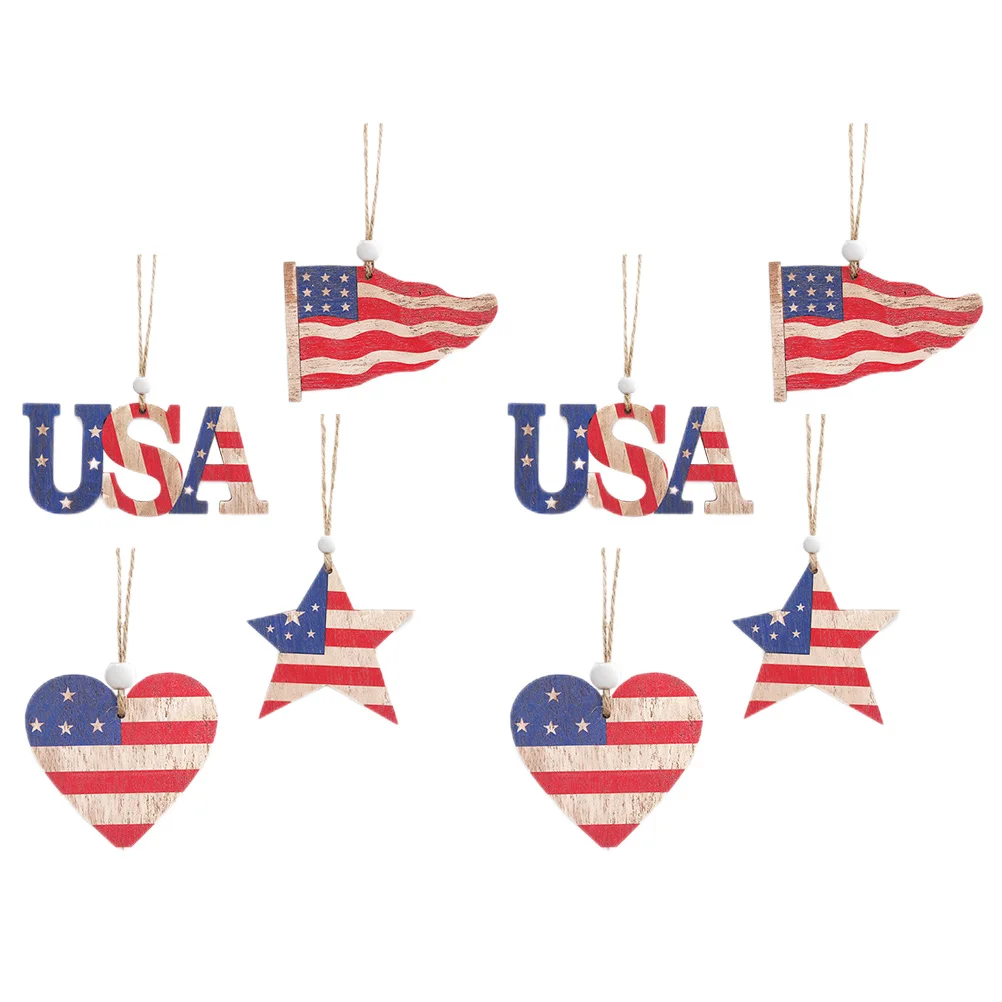 

8pcs Wooden Independence Day Decors Wood Board Hanging Decors Festival Supplies
