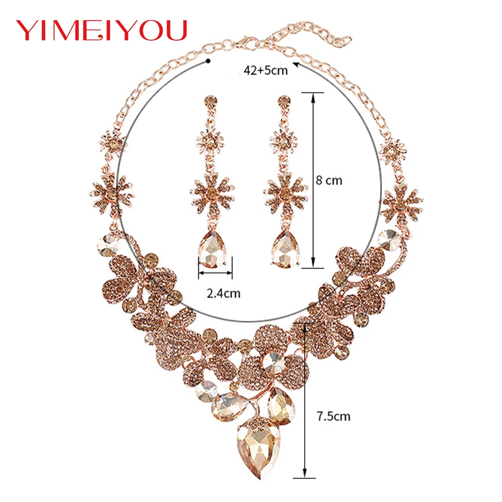 Luxury Sets Fashion Zircon Jewelry Earrings Crytal Necklace Party Korean Circle New Style Simple Trendy Elegant Girl Gift