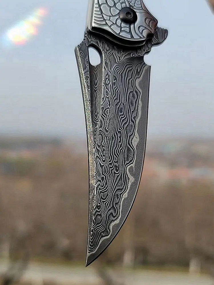 Японский складной нож VG10 из дамасской стали с изображением старых листьев и
