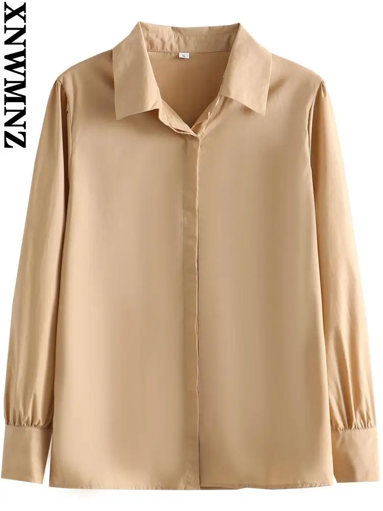 

XNWMNZ womens office work clothing fashion side slit poplin shirts vintage lantern sleeve loose female blouses blusas chic tops