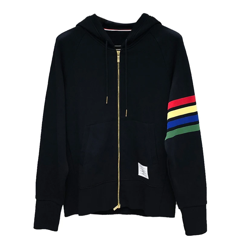 TB Men's Clothes Fashion New Rainbow Casual Sportswear Coat Hooded Clothing Color Stripes Jacket Men Sweatshirts Hoodies