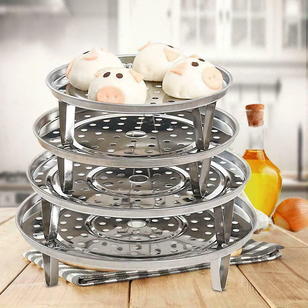 

1PCS 18cm/20cm/22cm/24cm/26cm/30cm Silver Stainless Steel Steamer Tray Rack Plate Steam Cooking 3 Stands Round Type 18-30