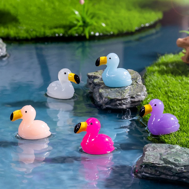 Кавайные Статуэтки из смолы в виде фламинго для домашнего декора искусственные